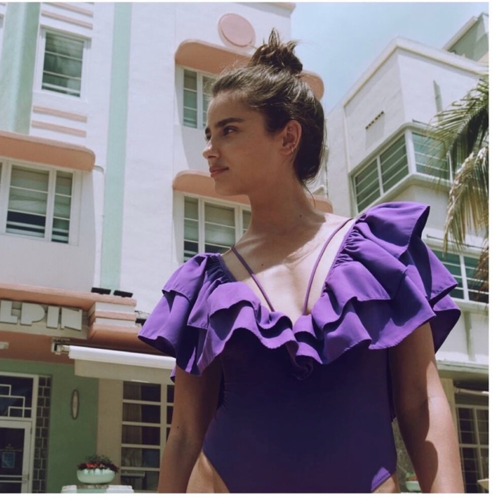 NEW ZARA Ruffle One Piece Bathing Suit M Purple